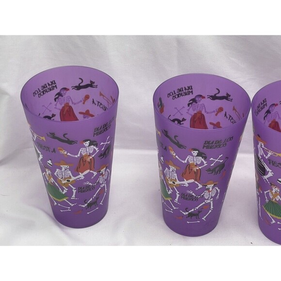 Halloween Dia De Los Muertos Cups Purple Set Of 4 - Picture 8 of 11